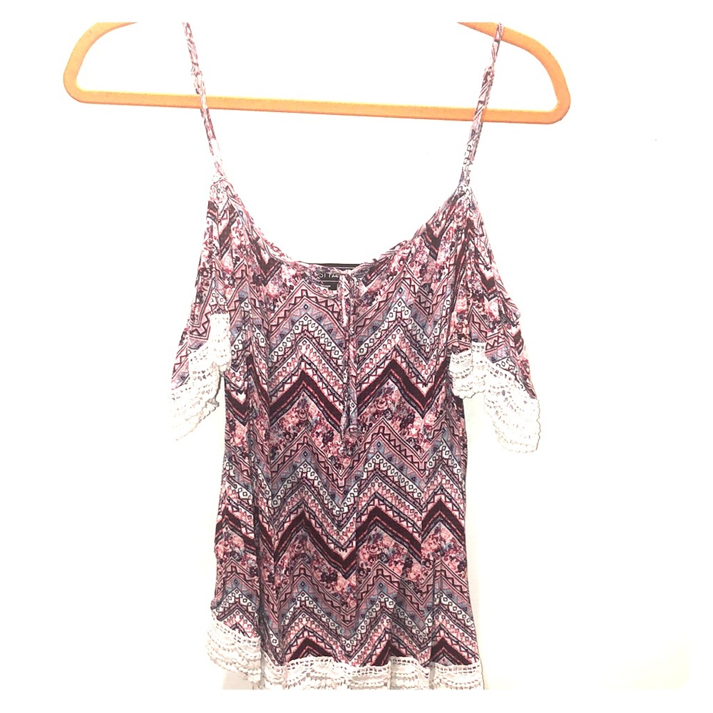 Print Cold Shoulder Blouse